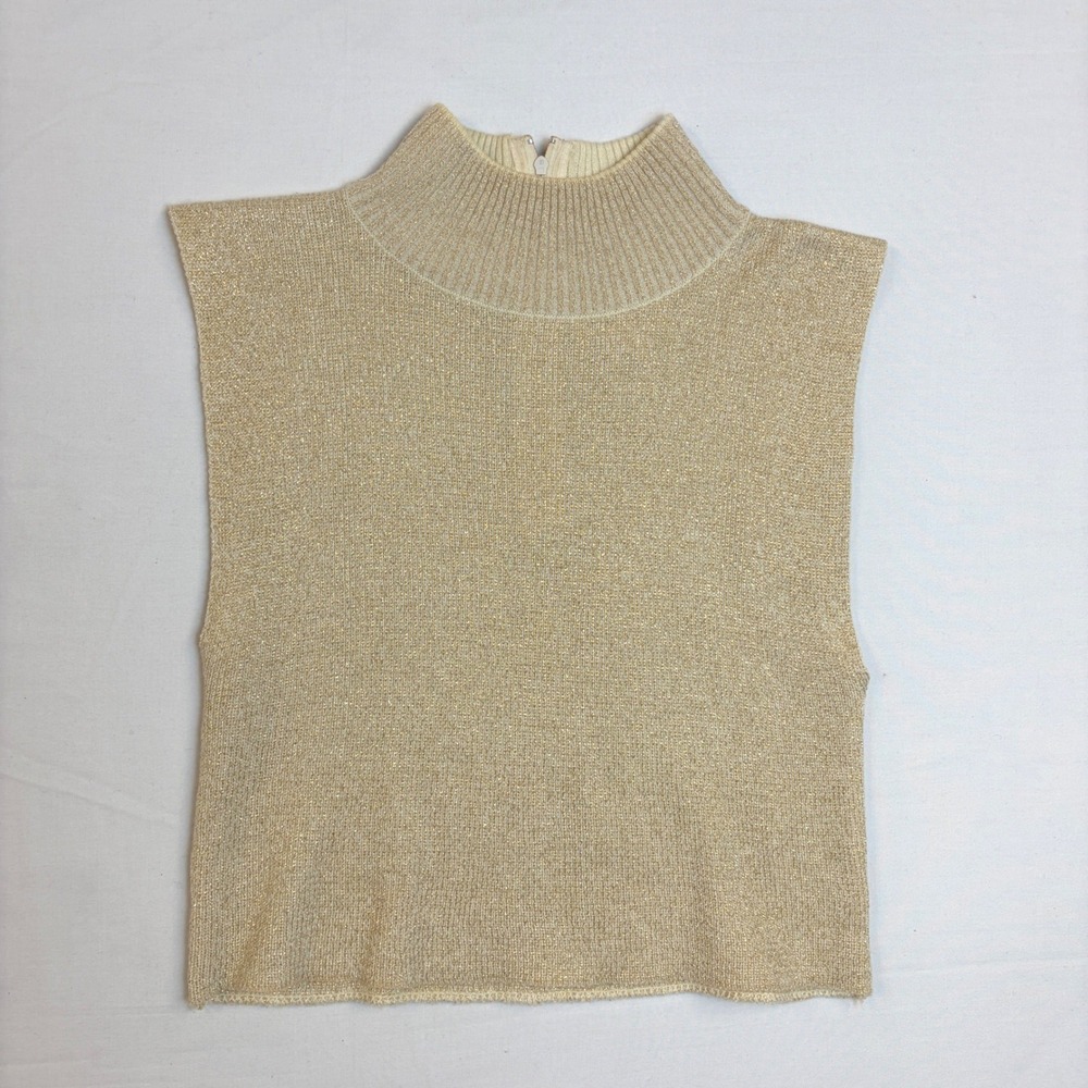 Bechamel II Womens Gold Metallic Mock Neck Sleeveless Knit Top Small Luxury